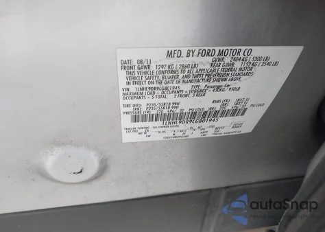 2012 Lincoln Mks z USA, uszkodzony, nr VIN 1LNHL9DR9CG801945